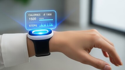 Holographic Health Metrics Displayed on Smart Wrist Scanner Device