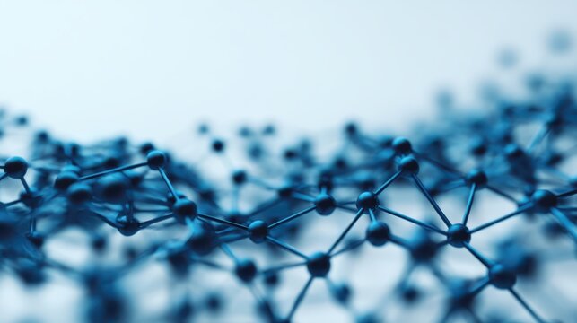 Abstract representation of interconnected blue molecules, showcasing a scientific theme with a focus on technology and innovation.