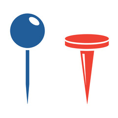 Blue and red push pins on white background graphic illustration pushpin thumbtack