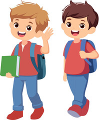 Cute School Boys Walking with Backpacks Cartoon Vector