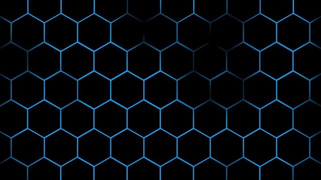 Neon Hexagonal Grid Pattern with Glowing Edges abstract background.Abstract hexagonal background. Sci-fi modern texture for cyberspace concept. Neon hexagons grid