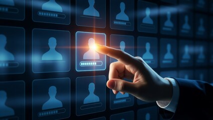 Hand tapping user profile icon on digital interface