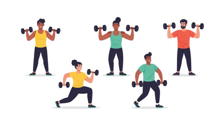 Diverse Group of People Exercising with Dumbbells Strength Training and Fitness Concept