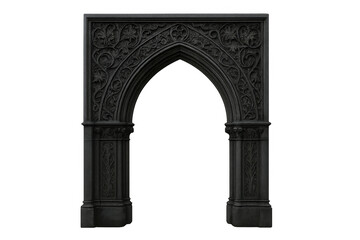 Ornate gothic archway with intricate stone carving providing a mysterious portal, medieval architecture element on transparent background