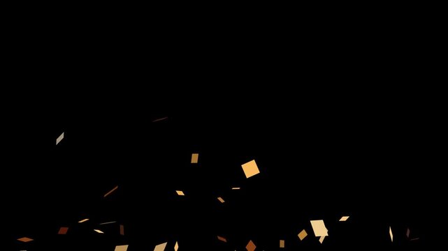 Shiny Metallic Gold Confetti Burst No Blur Crisp Edges on Black Background from Center Bottom Edge Quick Animation.4K Shiny Metallic Gold Confetti Falling Seamless Looping Video on Black Background