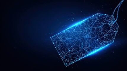 A modern digital price tag, constructed from interconnected lines and glowing nodes. ..Created with Generative AI, not depicting real subjects.