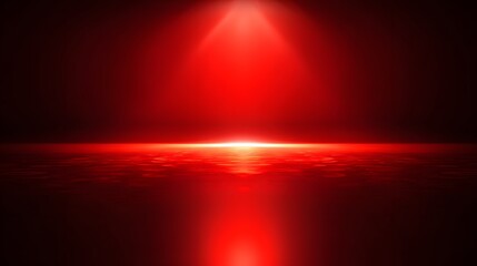 Abstract Red Light Beam and Lens Flare on Dark Background.