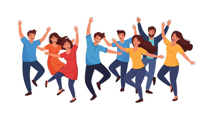 Group of diverse people celebrating with arms raised in excitement and joy, capturing a moment of triumph and shared happiness