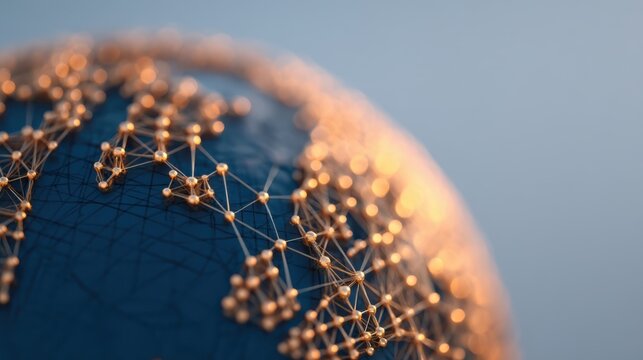 A close-up view of a globe with illuminated connections, symbolizing global connectivity and digital networks.