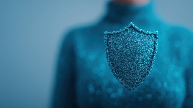 A close-up of a shimmering blue shield symbol on a textured background, representing protection and security.