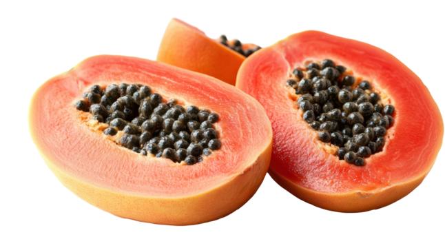 Half of papaya PNG, isolated on transparent background. - Powered by Adobe
