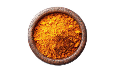 PNG, Turmeric powder in rustic bowl, isolated on transparent.