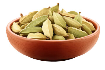 PNG, Cardamom seeds in bowl, isolated on transparent.