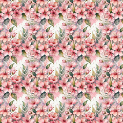 Seamless watercolor pink floral pattern