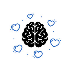 International Epilepsy Day Brain Icons Heart aura pixelated blue hearts circling on black background