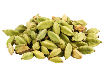 Green cardamom pods fresh, PNG, Isolated on transparent background.