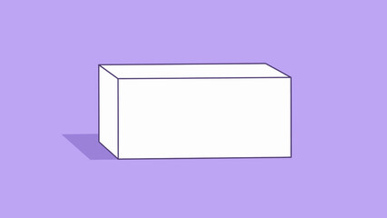 Simple 3D illustration of a white rectangular box with a shadow on a purple background. Minimalist geometric cuboid shape for modern design concepts