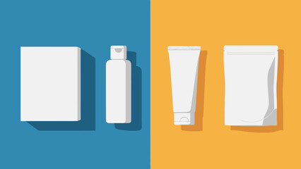 Mockup of cosmetic packaging on a split blue and yellow background