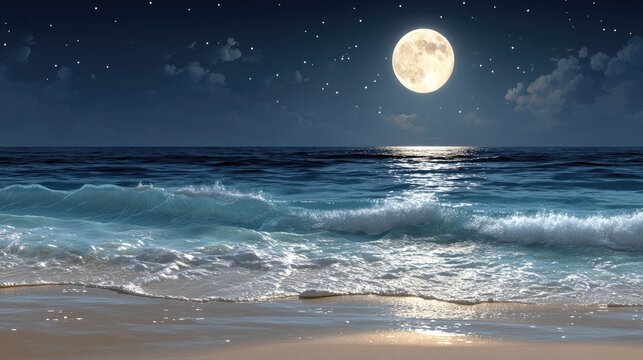 Gentle waves crashing ocean shore hyperrealistic photography nighttime seascape gigapixel standard