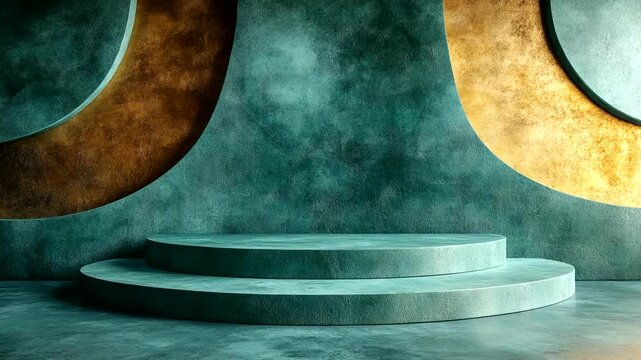 Modern abstract stage with textured backdrop and curves