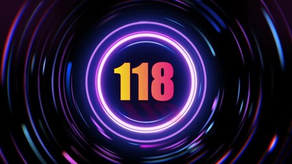 Number one hundred eighteen in a neon circle with abstract light trails effect - Powered by Adobe