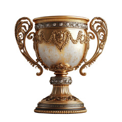Golden trophy showcasing intricate design PNG, isolated on transparent background.