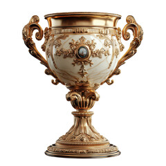 Golden trophy showcasing intricate design PNG, isolated on transparent background.
