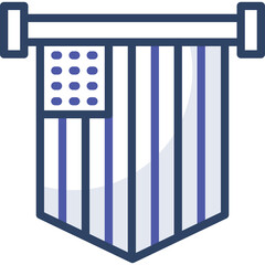Stylized American Flag Pennant Banner Icon with Blue Stripes and White Stars on Transparent Background