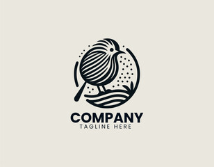 Line Kiwi Bird black vector logo illustration