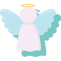 Stylized Angel Figure With Light Pink Tunic and Translucent Blue Wings and a Golden Halo Against a...