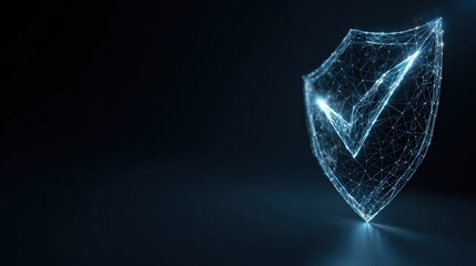 An abstract, digital shield with a check mark, glowing with futuristic energy, embodies security and protection. ..Created with Generative AI, not depicting real subjects.