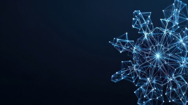 A striking digital snowflake, crafted with interconnected lines and glowing nodes, floats against a deep, dark backdrop. ..Created with Generative AI, not depicting real subjects.