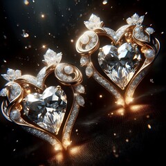 Luxury heart-shaped diamond jewelry with gold carvings. AI Generated, Generative AI