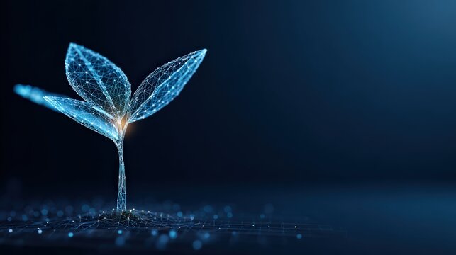 A digital sprout thrives in a virtual environment, a striking embodiment of technological innovation and sustainable growth. ..Created with Generative AI, not depicting real subjects.
