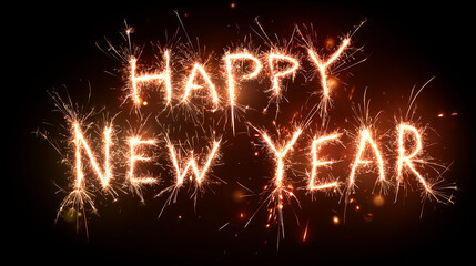 Happy New Year made of sparkles firework at night 