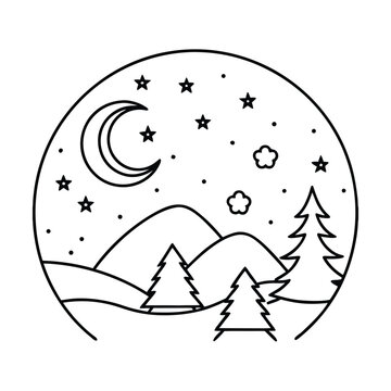 Cosmic Nightline Set Line Art on White Background