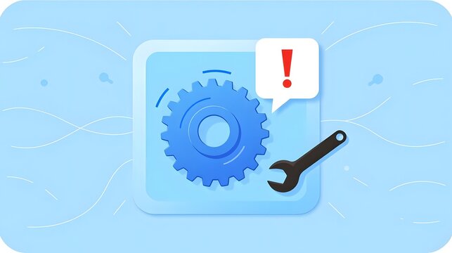 Urgent technical alert showing a gear and wrench needing repair, system failure or software issue, communication of problem, error concept, and critical notification - Powered by Adobe