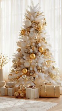 Luxury White and Gold Christmas Tree Decorations Holiday Background