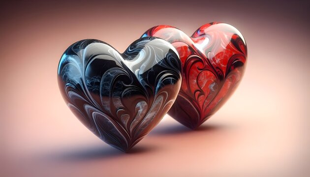 Abstract artistic hearts with colorful textures on warm gradient. AI Generated, Generative AI