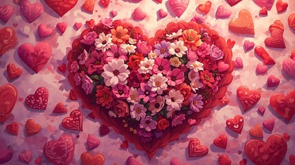 Pink Rose Bouquet Forming a Heart Shape