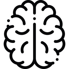 Stylized black outline of a human brain with simplified details set against a transparent background emphasizing neural connections and cognitive function