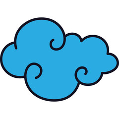 Stylized Blue Cloud Illustration with Swirling Accents on Transparent Background