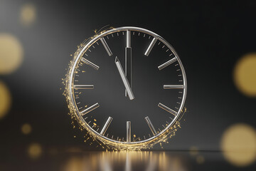 Sparkling elegance of a modern clock nearing midnight, ideal for New Year's, celebrations, or time-sensitive deadlines with a touch of luxury and anticipation