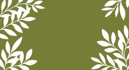 White Leaves on Olive Green Background.
