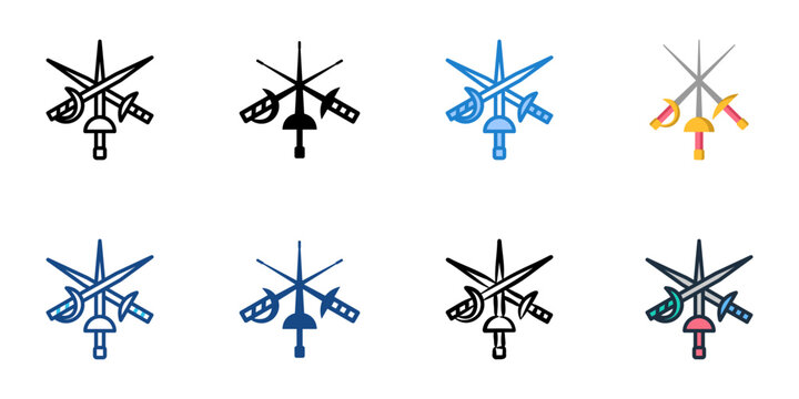 Fencing Sword icon set multiple style vector collection 

