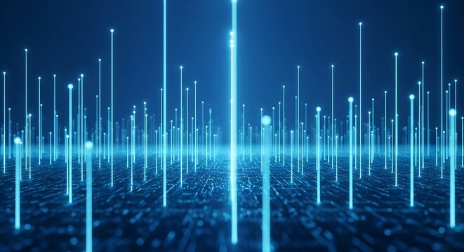 Abstract blue technology background with glowing lines and data flow