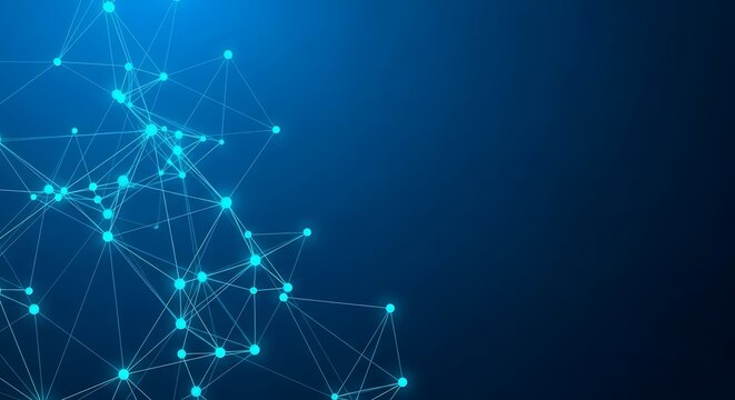 Abstract blue network connection background with connected dots and lines - Powered by Adobe