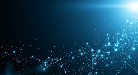 Abstract network connection background with glowing nodes and light flare