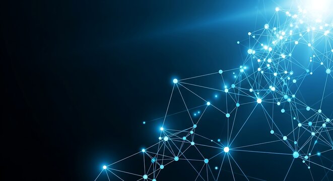 Abstract blue network connection with glowing nodes and light burst