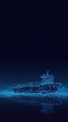 A mesmerizing digital rendering presents a solitary cargo ship navigating the vast expanse of the ocean. ..Created with Generative AI, not depicting real subjects.